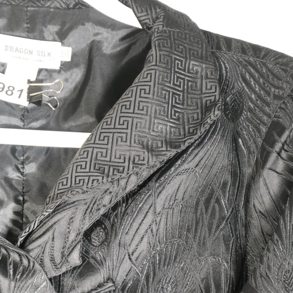 Dragon Silk Blazer Jacket Asymmetric Womens XXL Black 100% Silk Knotted Buttons - Picture 3 of 10